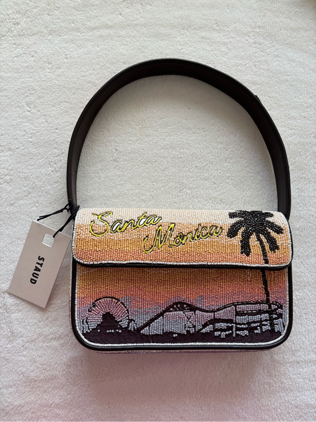 Staud Beaded 'Santa Monica' Sunset Shoulder Bag - Orange, Pink, Black